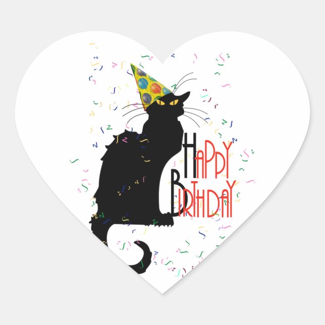 Le Chat Noir Happy Birthday Heart Sticker (Front)