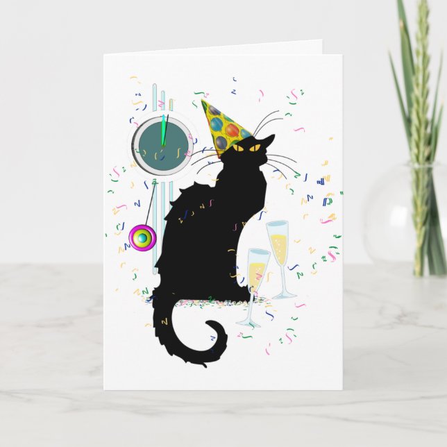 Le Chat Noir Happy New Year Party Holiday Card (Front)