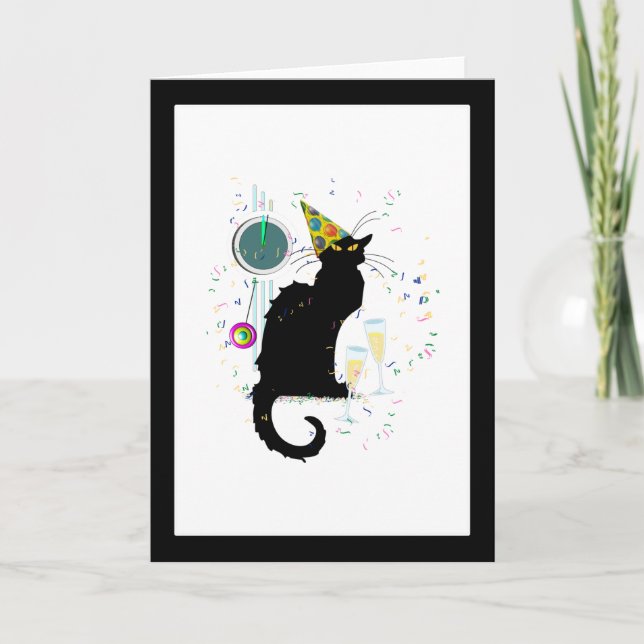 Le Chat Noir Happy New Year Party Holiday Card (Front)