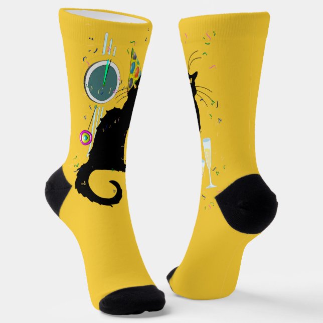 Le Chat Noir Happy New Year Party Socks (Angled)