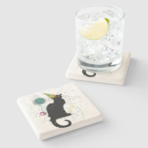 Le Chat Noir Happy New Year Party Stone Coaster