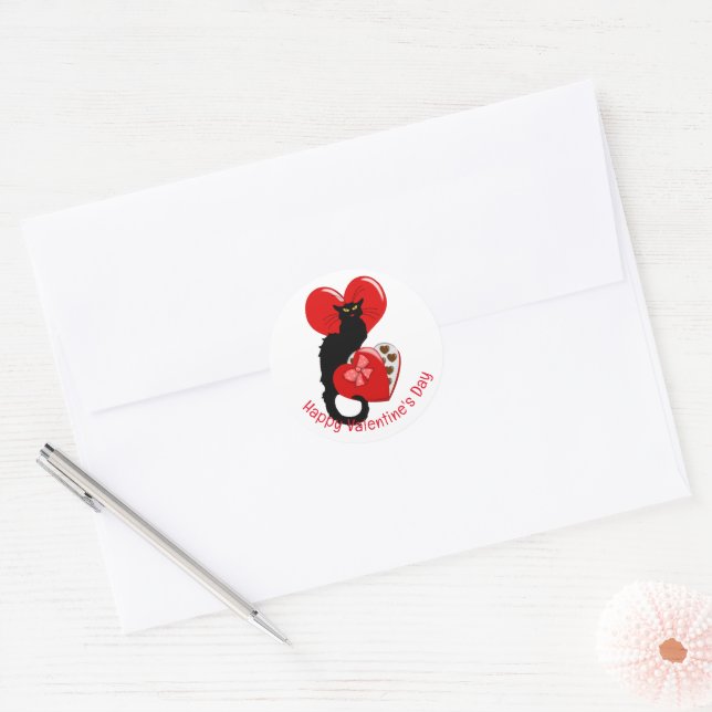 Le Chat Noir Heart Candy Valentine's Day  Classic Round Sticker (Envelope)