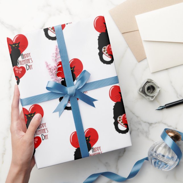 Le Chat Noir Heart Candy Valentine's Day  Wrapping Paper (Gifting)