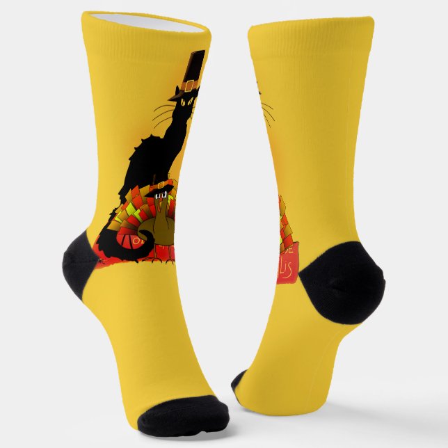 Le chat Noir Pilgrim Thanksgiving Socks (Angled)
