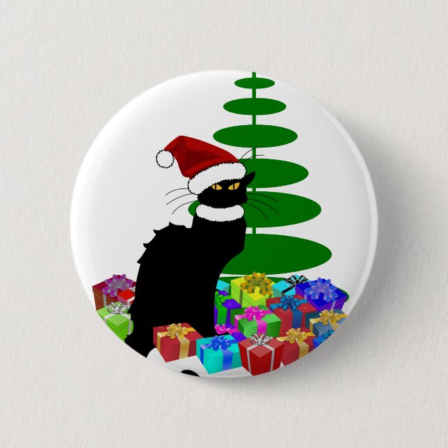 Le Chat Noir Santa Hat Christmas 6 Cm Round Badge (Front)