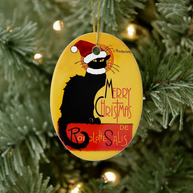 Le Chat Noir Santa Hat Christmas Ceramic Tree Decoration (Tree)