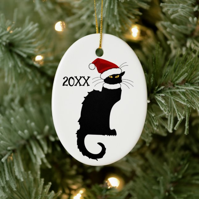 Le Chat Noir Santa Hat Christmas Ceramic Tree Decoration (Tree)
