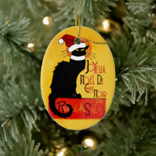 Le Chat Noir Santa Hat Christmas Ceramic Tree Decoration