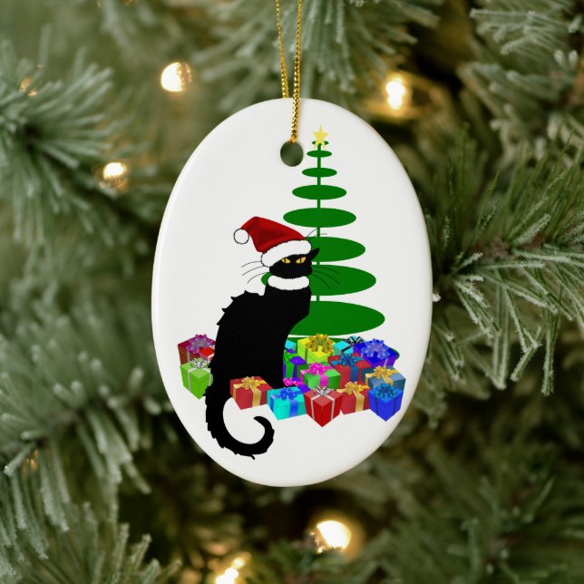 Le Chat Noir Santa Hat Christmas Ceramic Tree Decoration (Tree)
