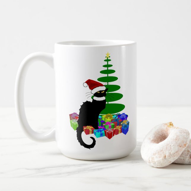 Le Chat Noir Santa Hat Christmas Coffee Mug (With Donut)