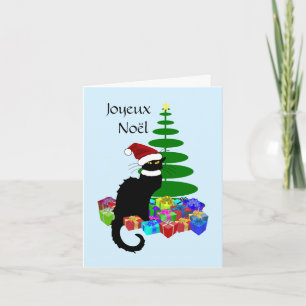 Le Chat Noir Santa Hat Christmas Holiday Card