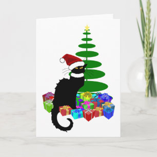 Le Chat Noir Santa Hat Christmas Holiday Card