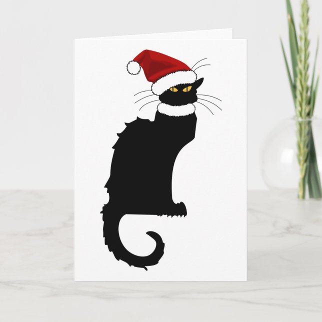 Le Chat Noir Santa Hat Christmas Holiday Card (Front)