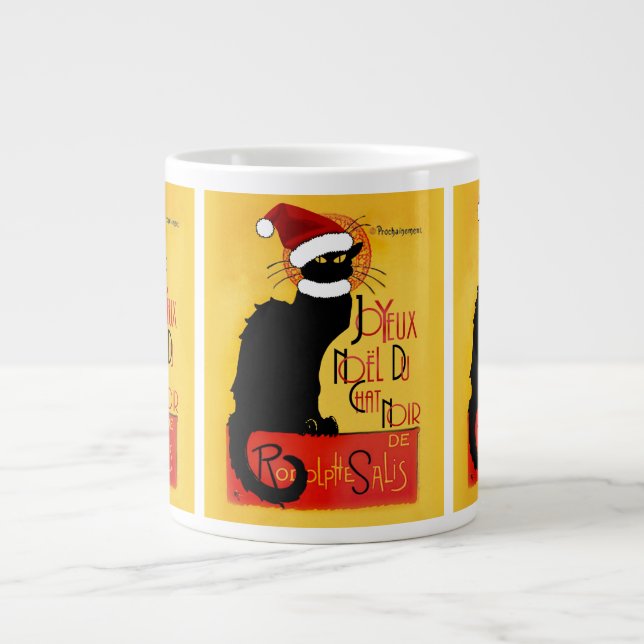 Le Chat Noir Santa Hat Christmas Large Coffee Mug (Front)
