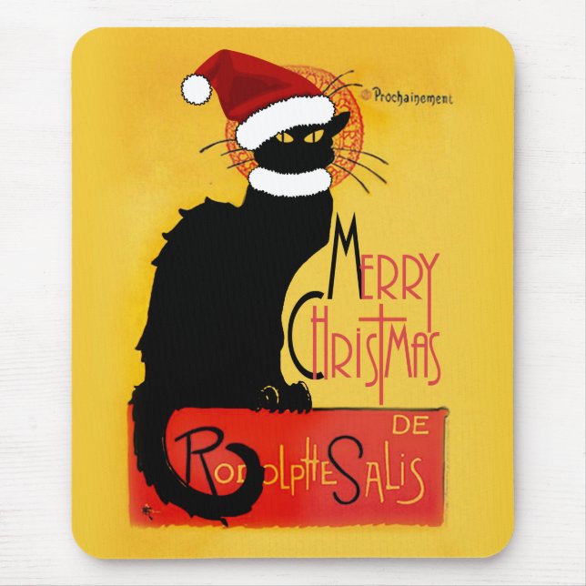 Le Chat Noir Santa Hat Christmas Mouse Mat (Front)