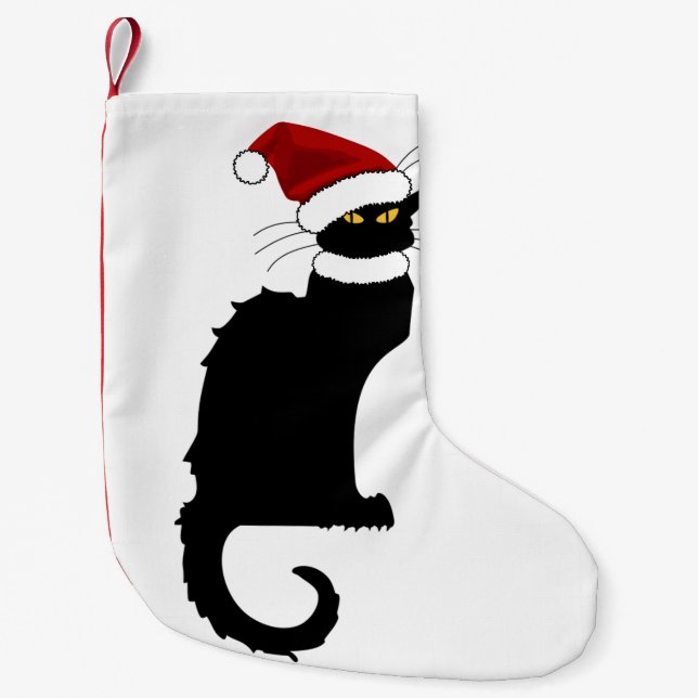 Le Chat Noir Santa Hat Christmas Small Christmas Stocking (Front)