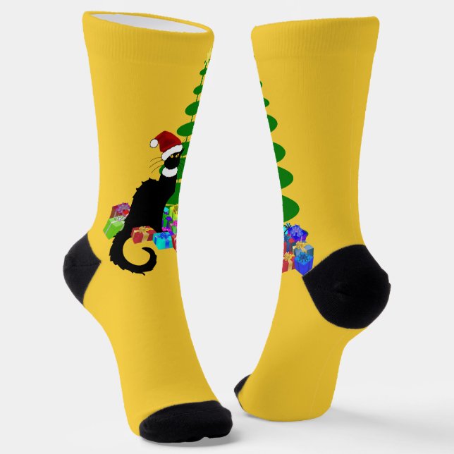 Le Chat Noir Santa Hat Christmas Socks (Angled)