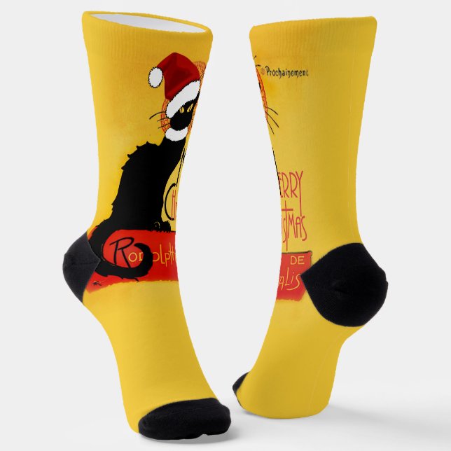 Le Chat Noir Santa Hat Christmas Socks (Angled)