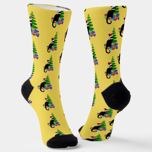 Le Chat Noir Santa Hat Christmas Socks (Angled)