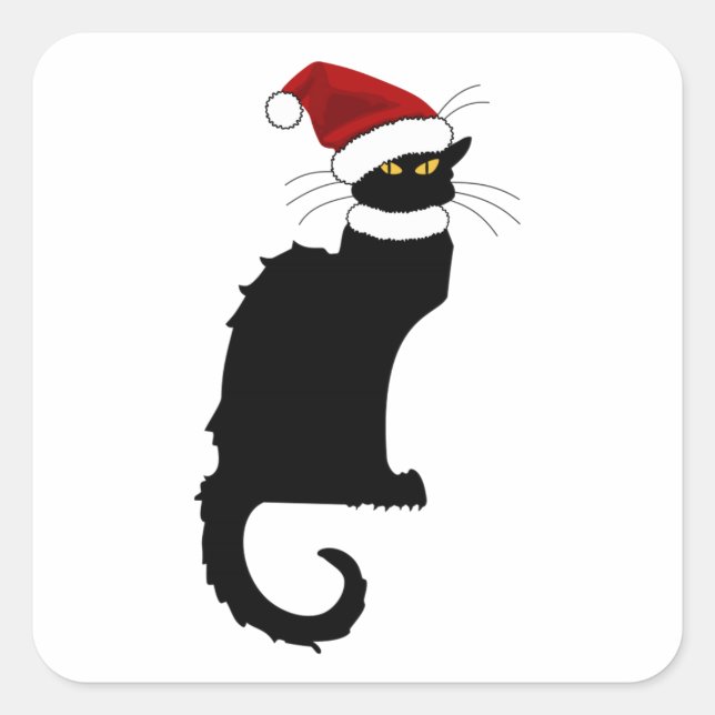 Le Chat Noir Santa Hat Christmas Square Sticker (Front)