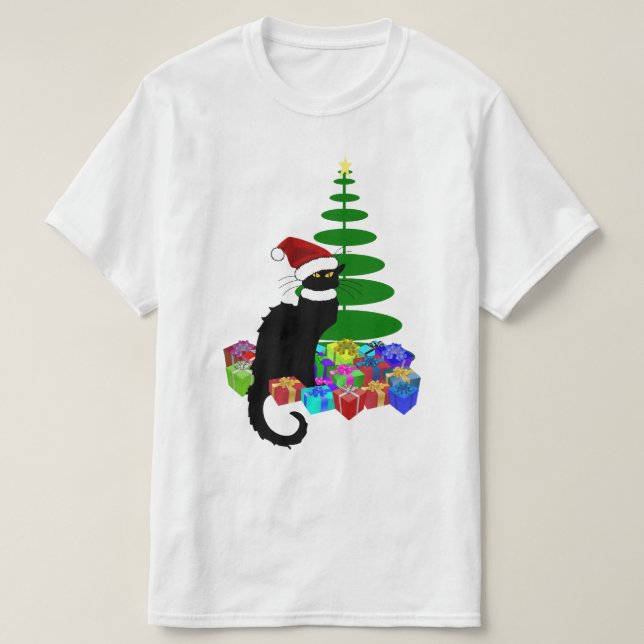 Le Chat Noir Santa Hat Christmas T-Shirt (Design Front)