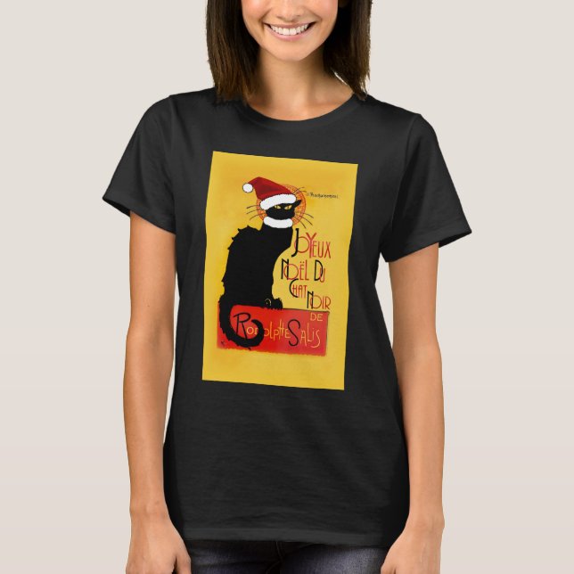 Le Chat Noir Santa Hat Christmas T-Shirt (Front)