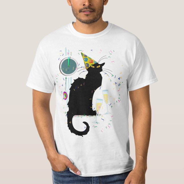 Le Chat Noir Santa Hat Christmas T-Shirt (Front)