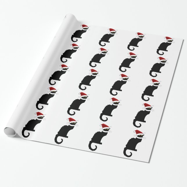 Le Chat Noir Santa Hat Christmas Wrapping Paper (Unrolled)