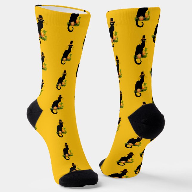 Le Chat Noir Thanksgiving and Pilgrim Turkey Socks (Angled)