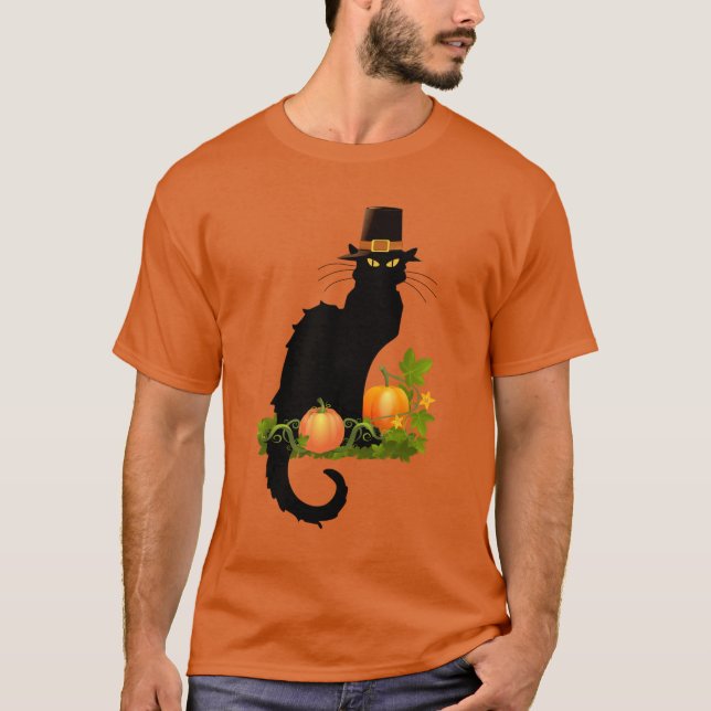 Le Chat Noir Thanksgiving and Pilgrim Turkey T-Shirt (Front)