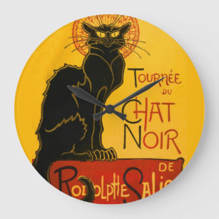 Le Chat Noir The Black Cat Art Nouveau Vintage Large Clock