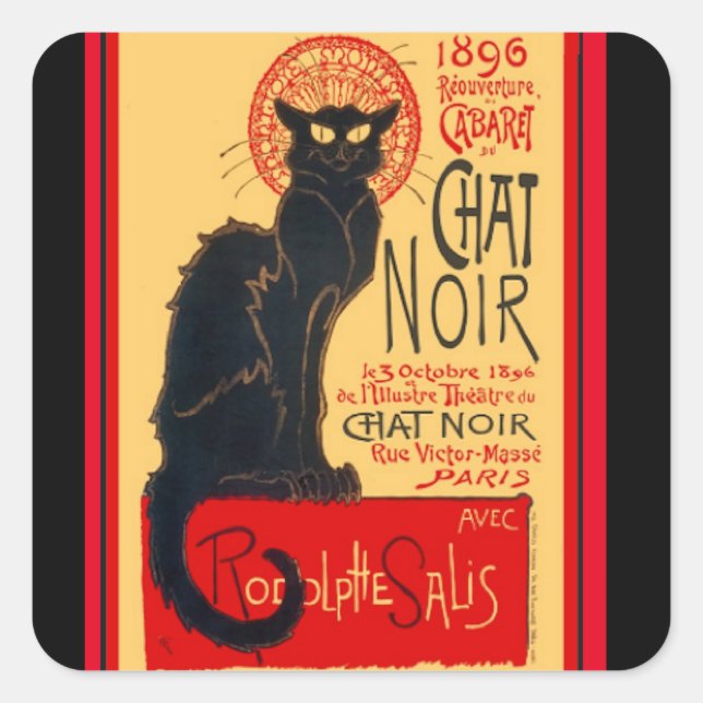 Le Chat Noir, The Black Cat, Art  Square Sticker (Front)