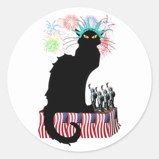 Le Chat Noir USA Independence Day Classic Round Sticker (Front)