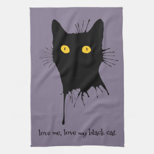 Le Chaton Noir Love Me Love My Black Cat Lover Tea Towel