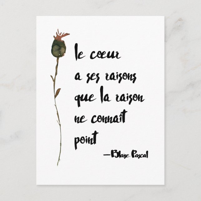 Le Coeur | Heart Has Its Reasons | Love Quote Postcard (Front)