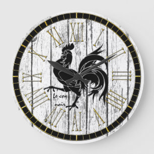 Le coq noir The Black Rooster Weathered Wood Large Clock