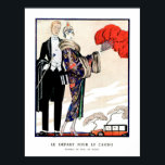 Le départ pour le casino by George Barbier Poster<br><div class="desc">Le départ pour le casino by George Barbier (1923),  fashion illustration. She wears an evening coat by Worth: oriental cherry blossom fabric,  wide full sleeves,  fur cuffs & collar. He wears a black tailcoat & white tie.</div>