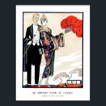 Le départ pour le casino by George Barbier Poster<br><div class="desc">Le départ pour le casino by George Barbier (1923),  fashion illustration. She wears an evening coat by Worth: oriental cherry blossom fabric,  wide full sleeves,  fur cuffs & collar. He wears a black tailcoat & white tie.</div>