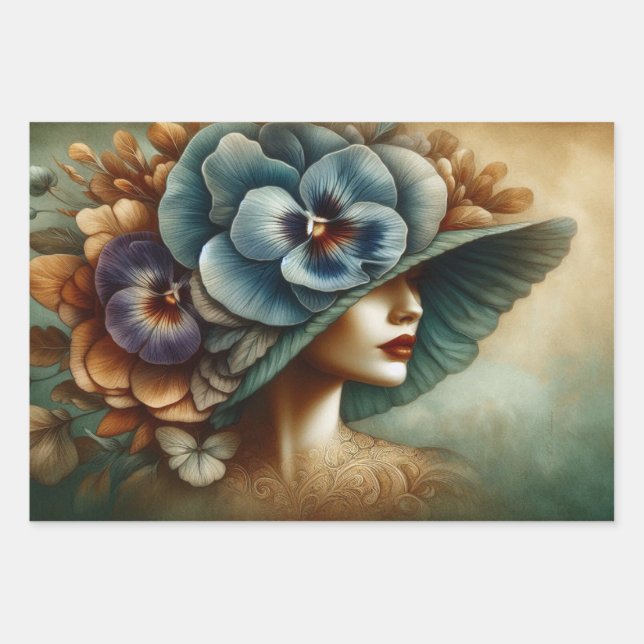 Le Femme Blue Pansy Decoupage Wrapping Gift Paper (Front)