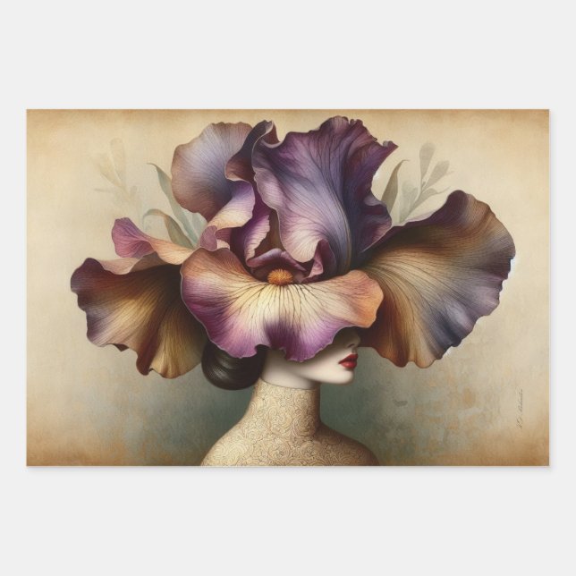 Le Femme Iris Decoupage Flat Wrapping Gift Paper (Front)