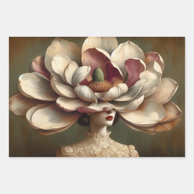 Le Femme Magnolia Decoupage Wrapping Gift Paper (Front)