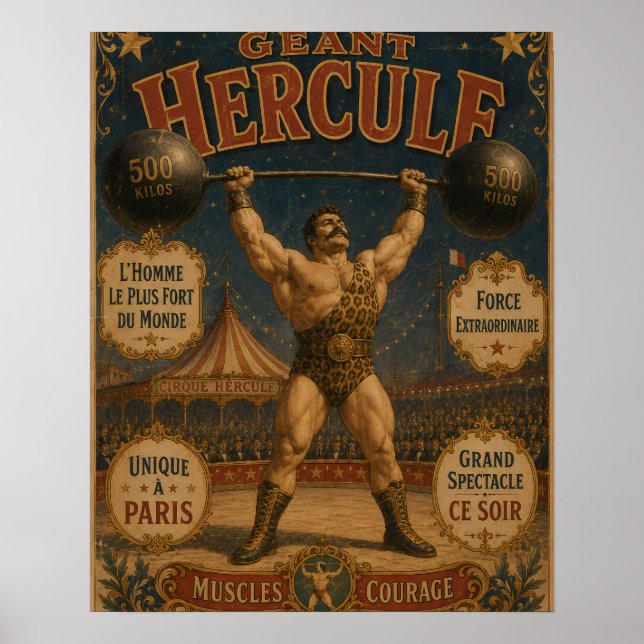 Le Géant Hercule - Vintage Circus Poster - Bring t (Front)