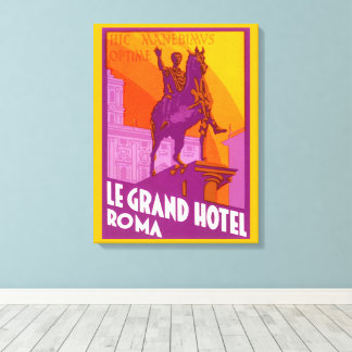 Le Grand Hotel Roma Statue, Italy, Vintage Travel Canvas Print