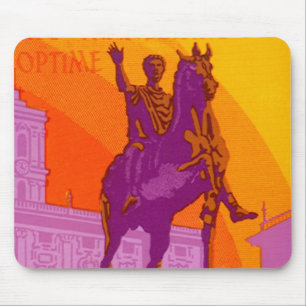 Le Grand Hotel Roma Statue, Italy, Vintage Travel Mouse Mat