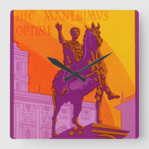 Le Grand Hotel Roma Statue, Italy, Vintage Travel Square Wall Clock