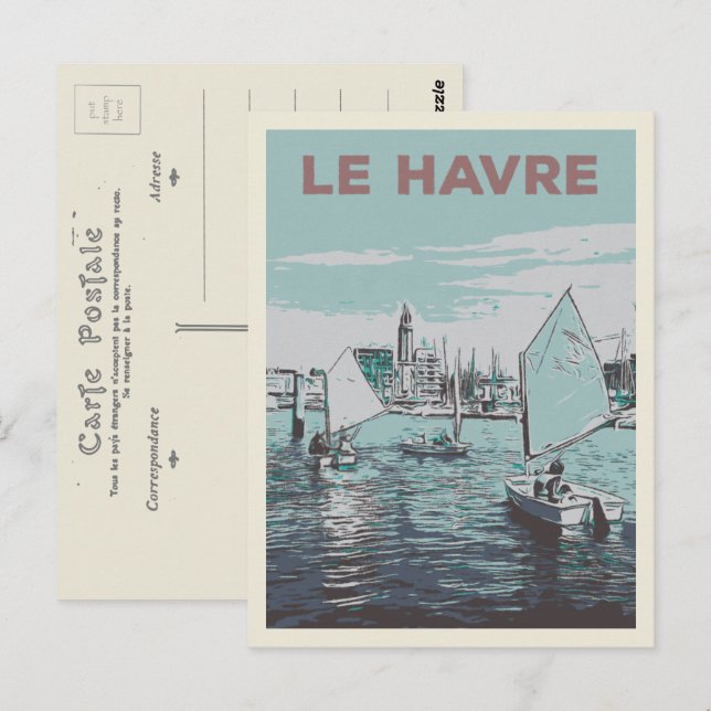 Le Havre sailing marina illustration France Postcard (Front/Back)