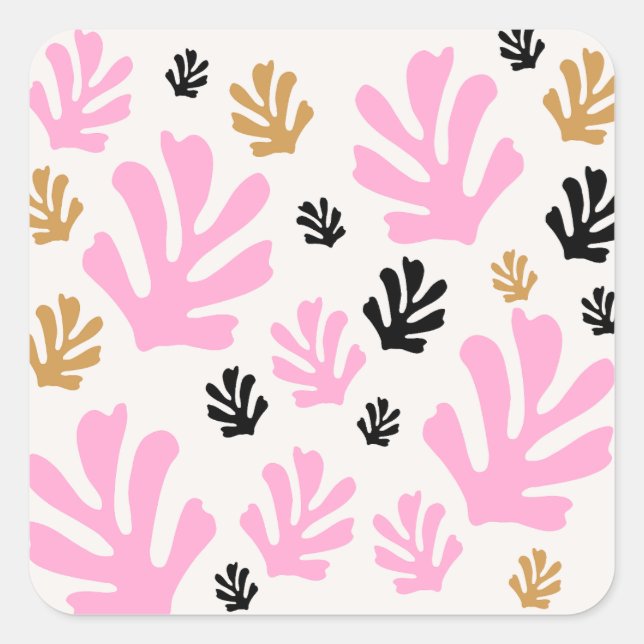 Le Jardin 01 Botanical Pink And Gold Modern Leaves Square Sticker (Front)