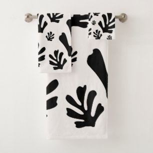 Le Jardin 02 Botanical Black White Modern Leaves Bath Towel Set