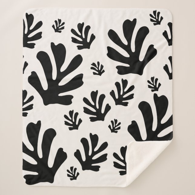 Le Jardin 02 Botanical Black White Modern Leaves Sherpa Blanket (Front)