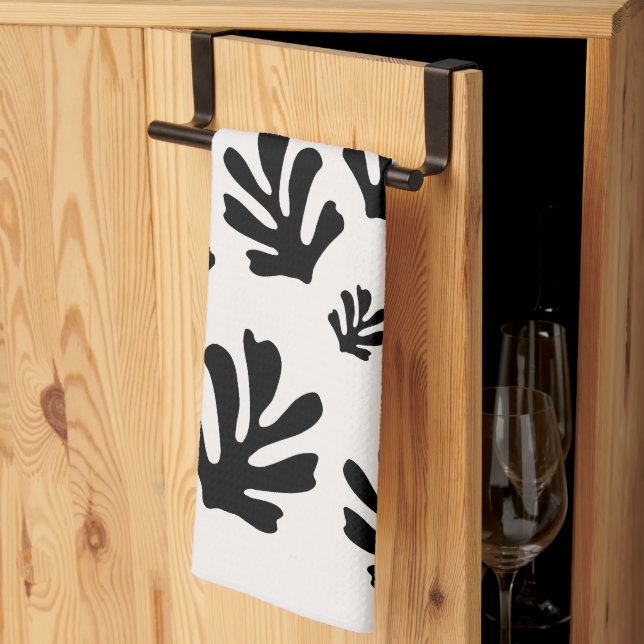 Le Jardin 02 Botanical Black White Modern Leaves Tea Towel (Thirds Fold)